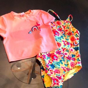 Girls swimsuit set, one piece and swim shirt